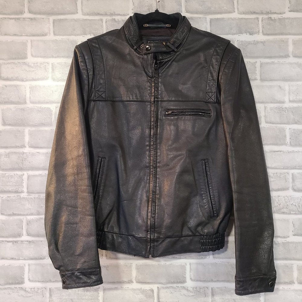 Golden State Vintage Leather Mens Bomber Style Jacket Coat Black Size 36